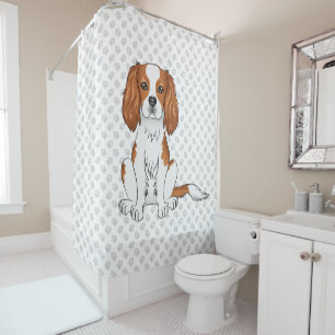 Blenheim Cavalier King Charles Spaniel & Paws Shower Curtain