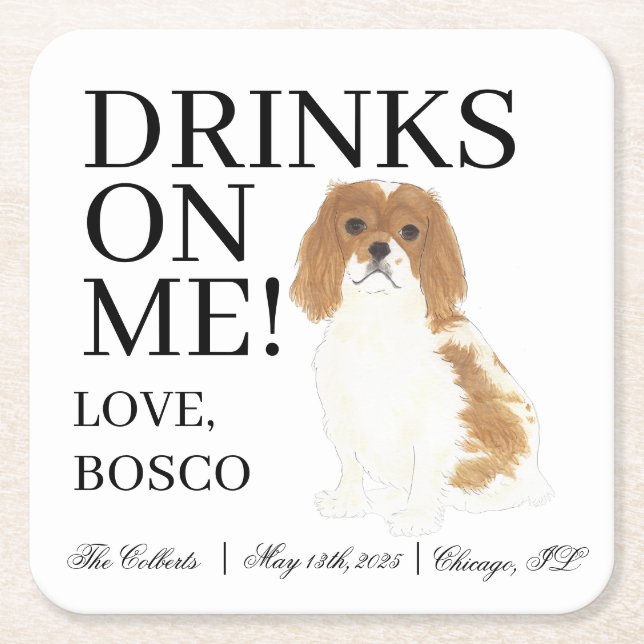 Blenheim, Cavalier King Charles Spaniel Wedding Square Paper Coaster (Front)