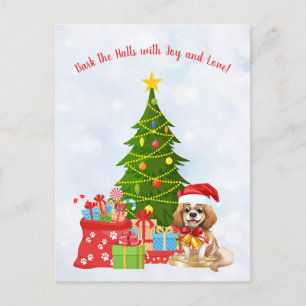 Blenheim Cavalier King Charles Spaniel's Christmas Holiday Postcard