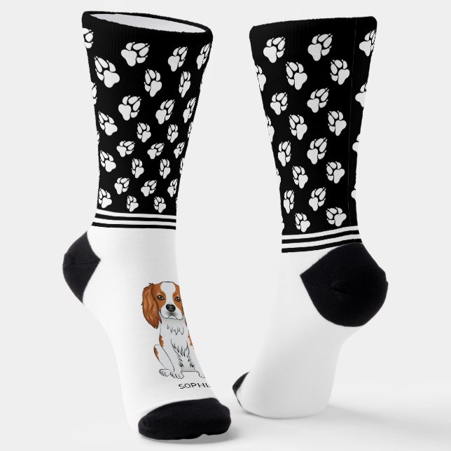 Blenheim Cavalier King Charles With Name And Paws Socks (Angled)