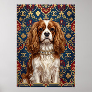 Blenheim Cavalier Spaniel Ornate Damask Portrait Poster