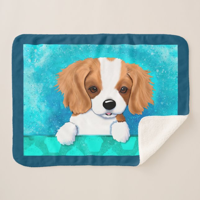 Blenheim Cavalier Spaniel Puppy Sherpa Blanket (Front (Horizontal))