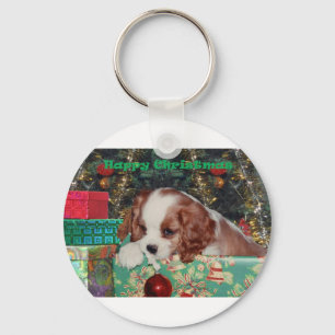 Blenheim Christmas Puppy Key Ring