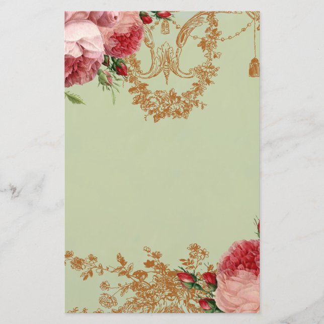 Blenheim Rose- Elegant Sage Green - Personal Stationery (Front)