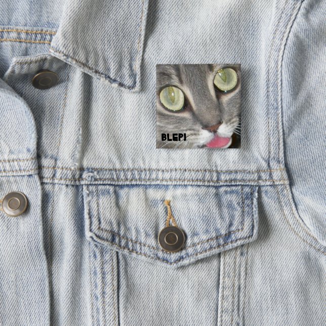 Blep Cat tounge Stickers 15 Cm Square Badge (In Situ)