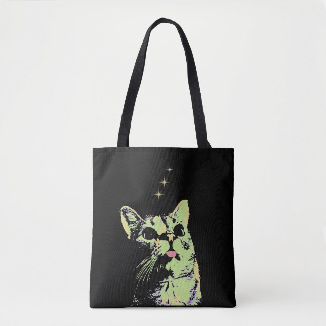 Blep Mode Kitty Watches The Stars Tote Bag (Front)