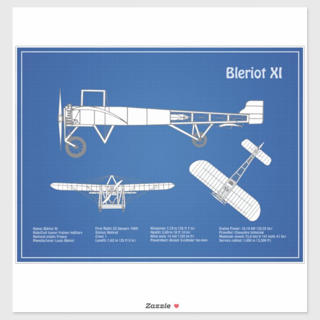 Bleriot XI - Aeroplane Blueprint Drawing Plans ABD (Sheet)