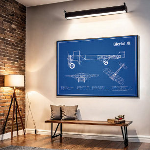 Bleriot XI - Aeroplane Blueprint Drawing Plans AD Poster