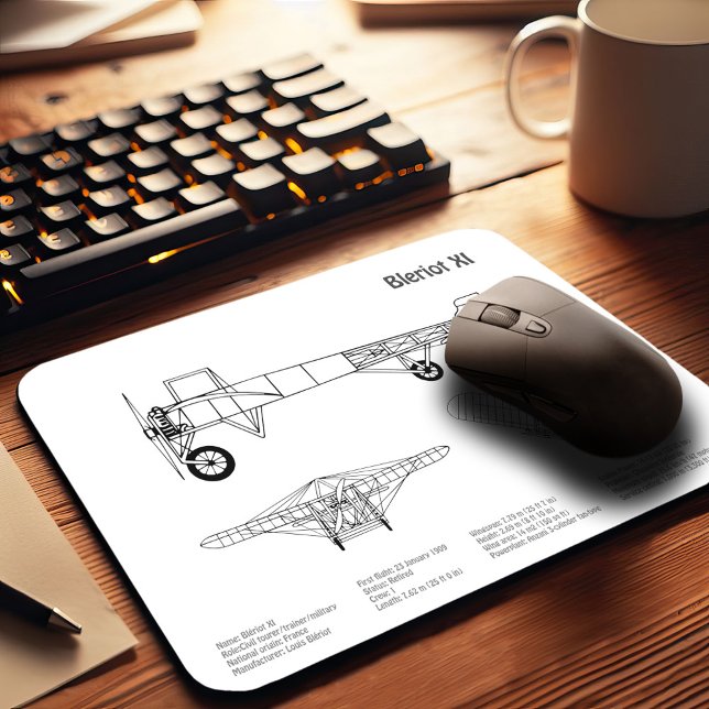Bleriot XI - Aeroplane Blueprint Drawing Plans BD Mouse Mat (Creator Uploaded)