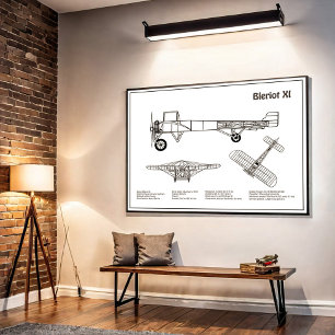 Bleriot XI - Aeroplane Blueprint Drawing Plans BD Poster