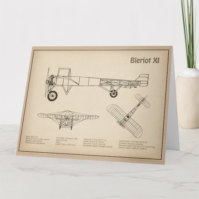 Bleriot XI - Aeroplane Blueprint Drawing Plans SD Thank You Card (Front)