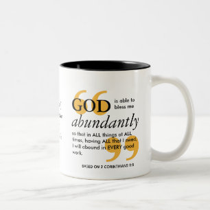 BLESS ABUNDANTLY 2 Cor 9 8 Positive Affirmation Two-Tone Coffee Mug
