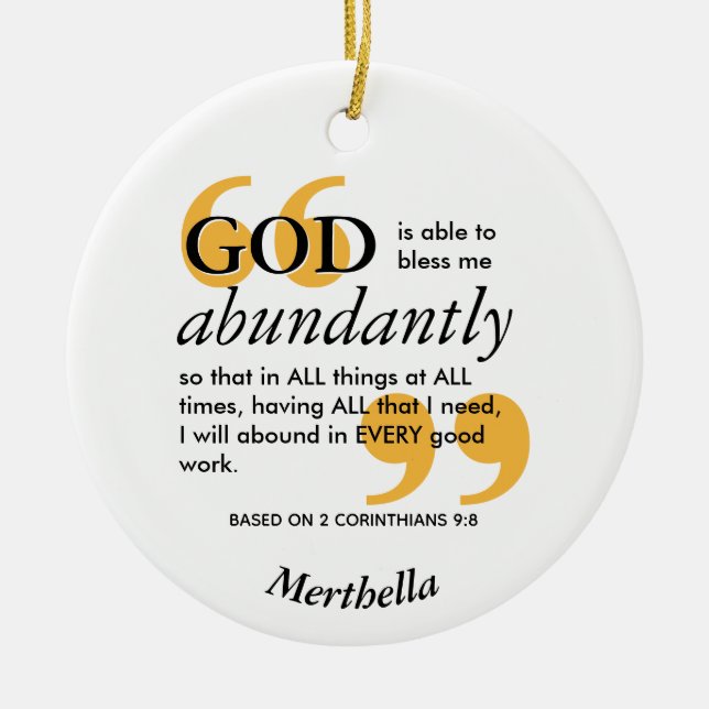 BLESS ABUNDANTLY Christian Prayer Ceramic Tree Decoration (Front)