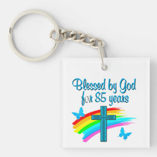BLESS BY GOD FOR 85 YEARS BLUE CROSS DESIGN KEY RING