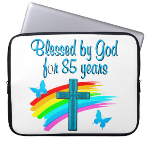 BLESS BY GOD FOR 85 YEARS BLUE CROSS DESIGN LAPTOP SLEEVE