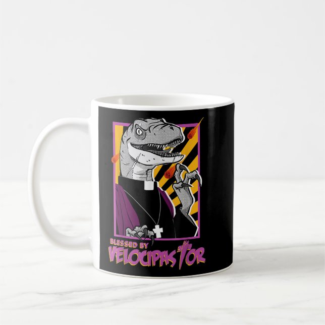 Bless By Velocipastor, Cool Dinosaur Parish Priest Coffee Mug (Left)