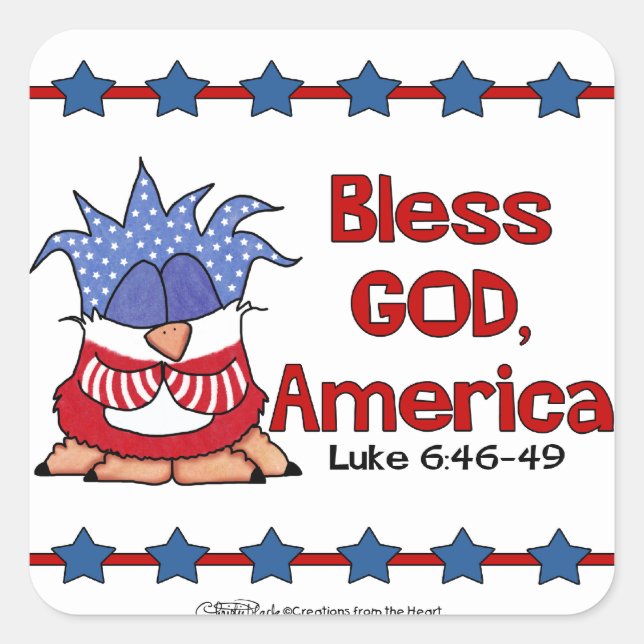 Bless God, America Square Sticker (Front)
