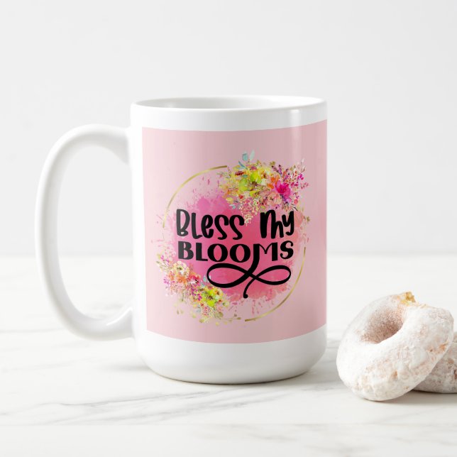 Bless My Blooms Pink Spring Flowers Coffee Mug (With Donut)