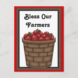 Bless our Farmers fun apple bushel postcard
