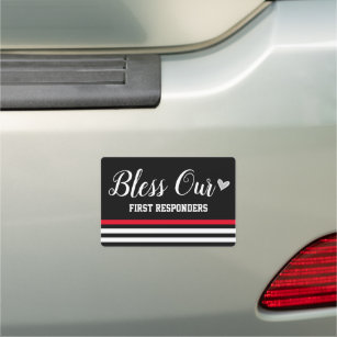 Bless Our First Responders Red Line Car Magnet