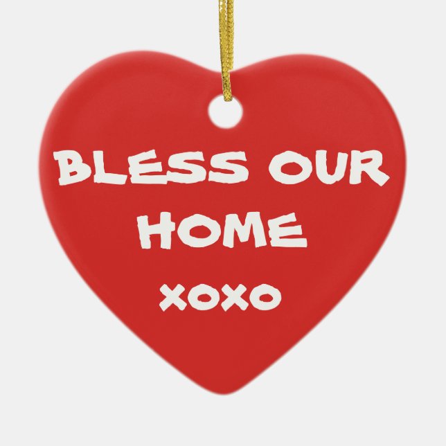 Bless Our Home Simple Script Cute Christmas Ceramic Tree Decoration (Front)
