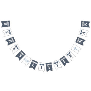 Bless Our Little Man Banner, Navy, Grey Bunting