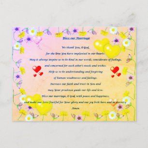 Bless our Marriage prayer Postcard