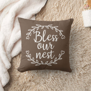 Bless Our Nest Farmhouse Brown Accent Pillow