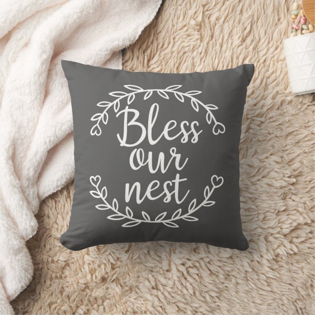 Bless Our Nest Farmhouse Grey Accent Cushion (Blanket)