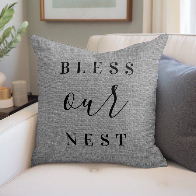Bless Our Nest | Rustic Grey Farmhouse Cushion (Creator Uploaded)