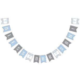Bless Our Son Banner, Baby Blue, Grey Bunting