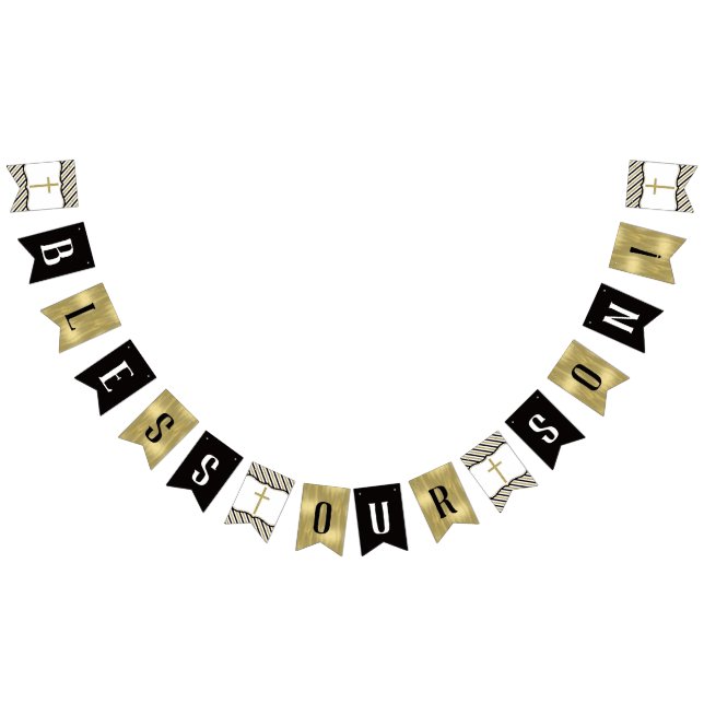 Bless Our Son Banner, Black, Gold Bunting (All)