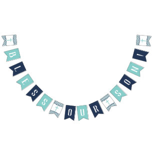 Bless Our Son Banner, Navy, Aqua Bunting