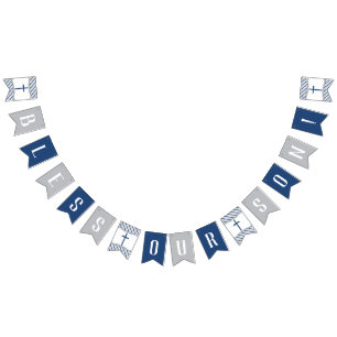 Bless Our Son Banner, Navy Blue, Grey Bunting