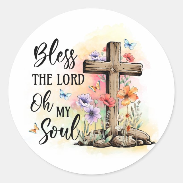 Bless the Lord stickers with cross, Christian gift (Front)