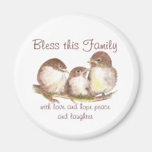 Bless this Family , Cute Cuddling Birds Magnet