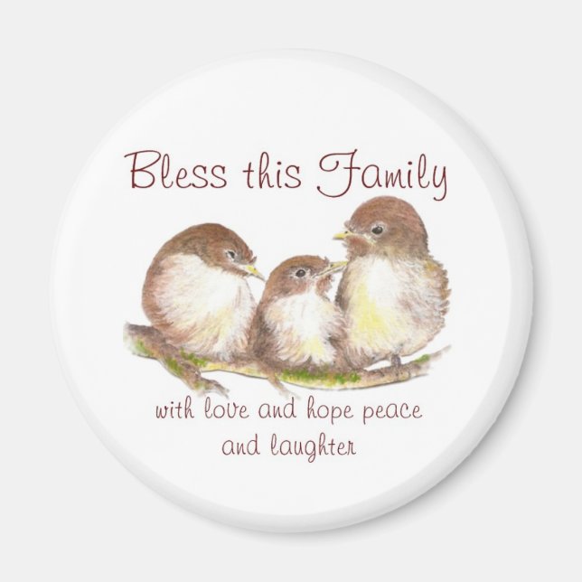 Bless this Family , Cute Cuddling Birds Magnet (Front)