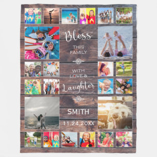 Bless this Family with love 24 Photo Collage Fleece Blanket