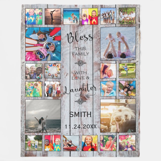 Bless this Family with love 24 Photo Collage Fleece Blanket (Front)