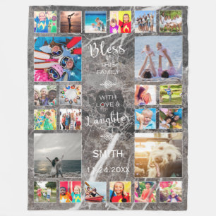 Bless this Family with love 24 Photo Collage Fleece Blanket