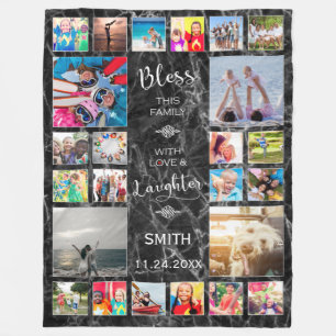 Bless this Family with love 24 Photo Collage Fleece Blanket