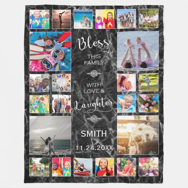 Bless this Family with love 24 Photo Collage Fleece Blanket (Front)