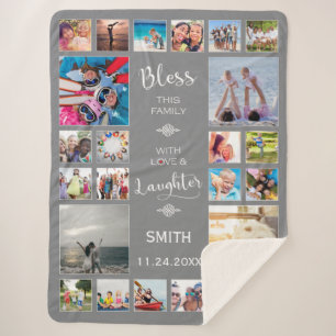 Bless this Family with love 24 Photo Collage Sherpa Blanket
