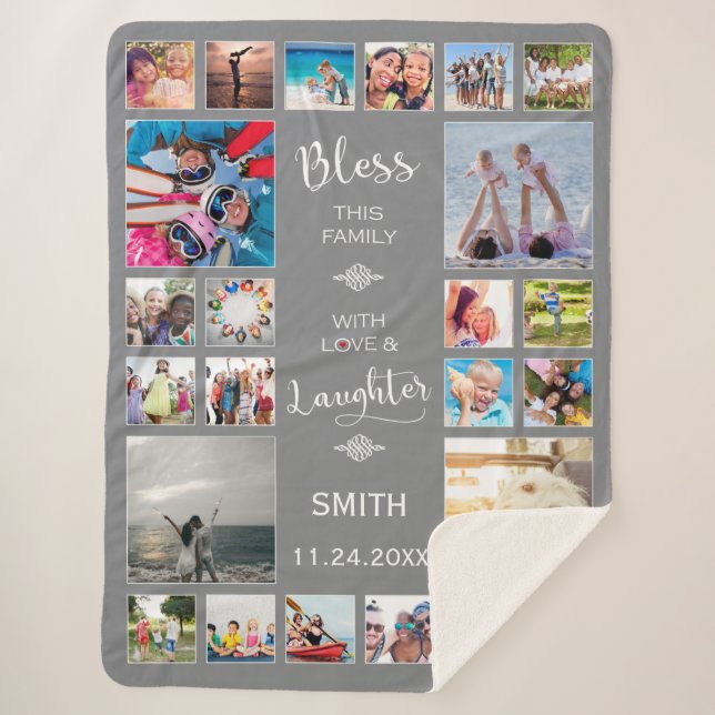 Bless this Family with love 24 Photo Collage Sherpa Blanket (Front)