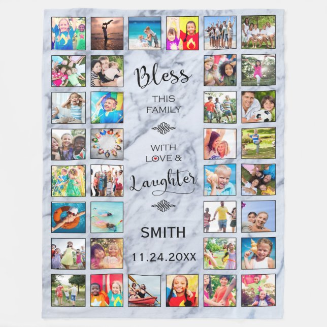 Bless this Family with love 32 Photo Collage Fleece Blanket (Front)