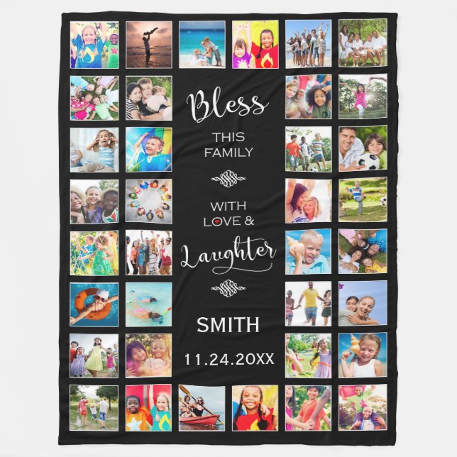 Bless this Family with love 32 Photo Collage Fleece Blanket (Front)
