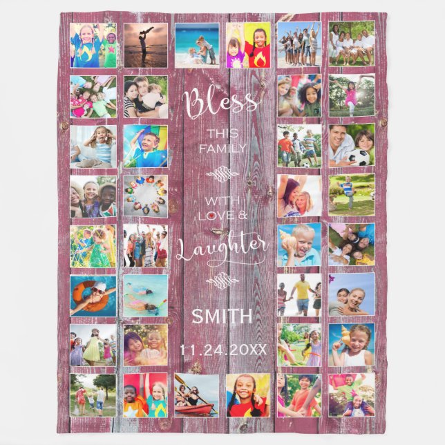 Bless this Family with love 32 Photo Collage Fleece Blanket (Front)