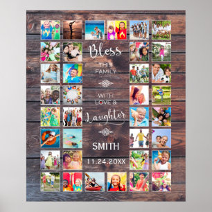 Bless this Family with love 32 Photo Collage Poster