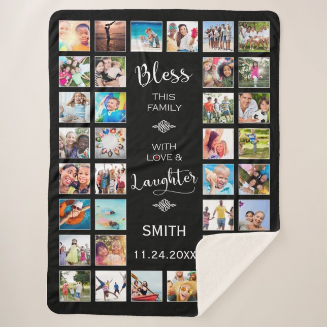 Bless this Family with love 32 Photo Collage Sherpa Blanket (Front)