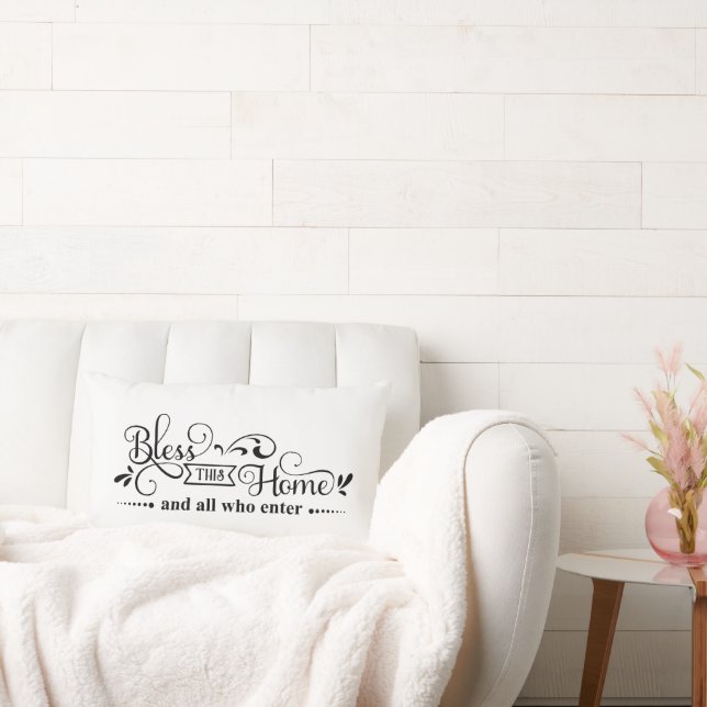 Bless This Home and All Who Enter Black and White  Lumbar Cushion (Couch)